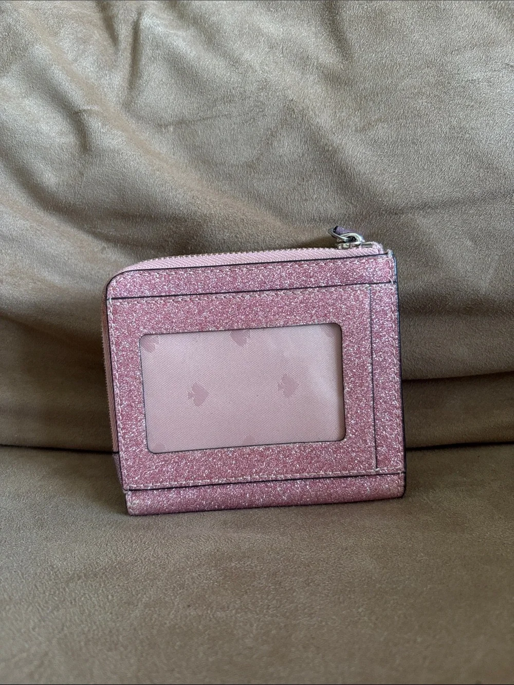 kate spade glitter zip-around wallet in rose pink
